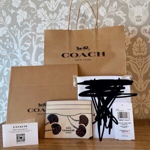 Coach Cream & Cherry Glitter Card Holder NWT - Box & Gift Bag Included NO Dusty